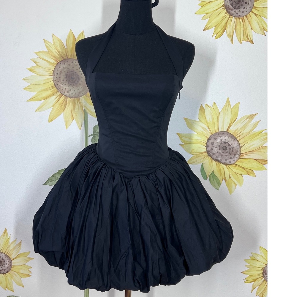 Babyboo Fashion Maricia Mini Dress Black Halter Corset Bubble‎ Hem Smocked M